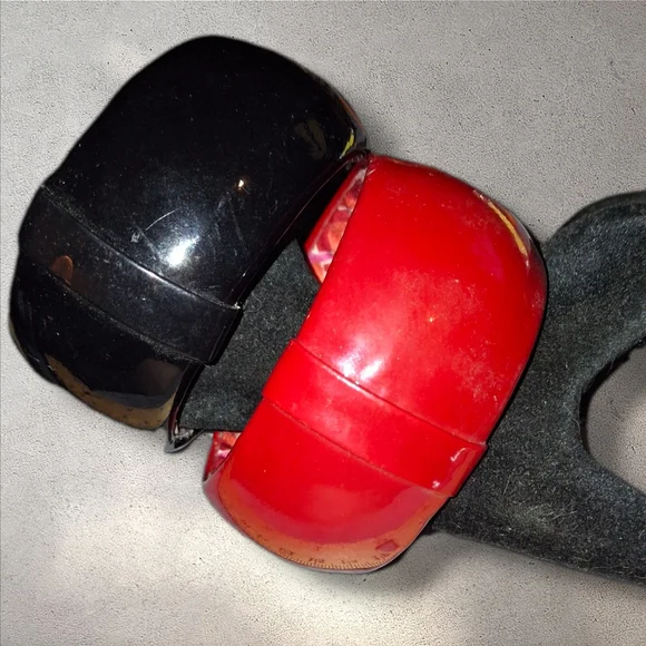 Statement Bangle Wide Bracelet Inner Lining Red And Black Set Of Two - Picture 3 of 8